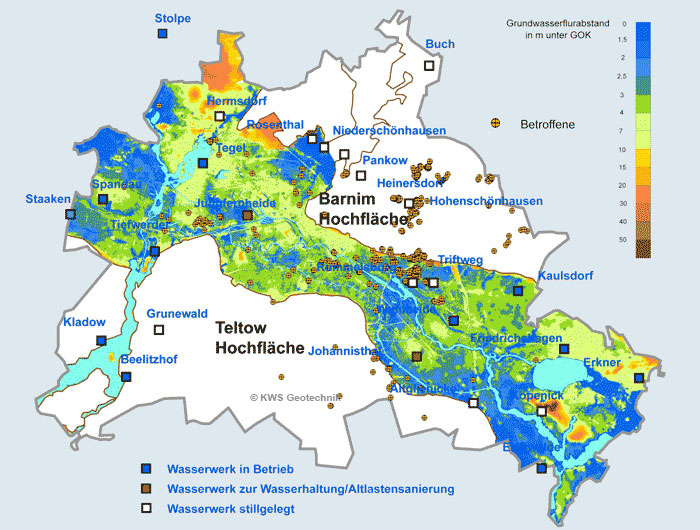 Grundwasserflurabstand 2011 mit Betroffenen